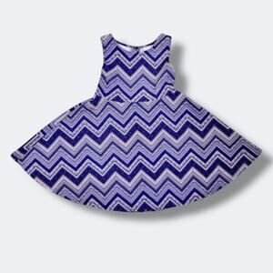 🐞3/$22 Sweet Heart Rose Girls Dress Size 5 Blue Chevron Sleeveless Twirl